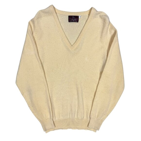 Vintage Lochcarron Lambswool V-Neck Knit Sweater Made in Scotland Yellow Large - Picture 1 of 6